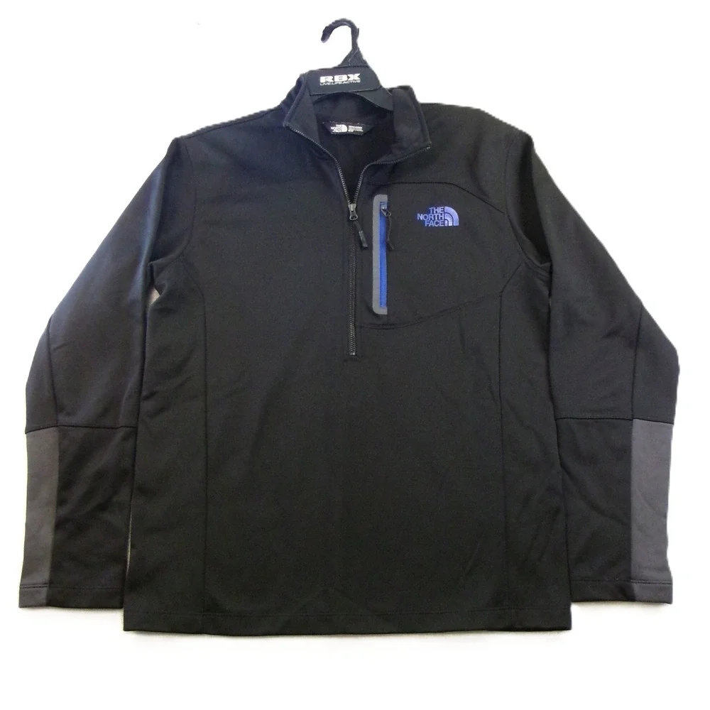 The North Face Mens M 1/4 Zip Pullover Black Blue Logo CY803‎ Jacket